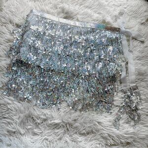 Silver and white rave miniskirt